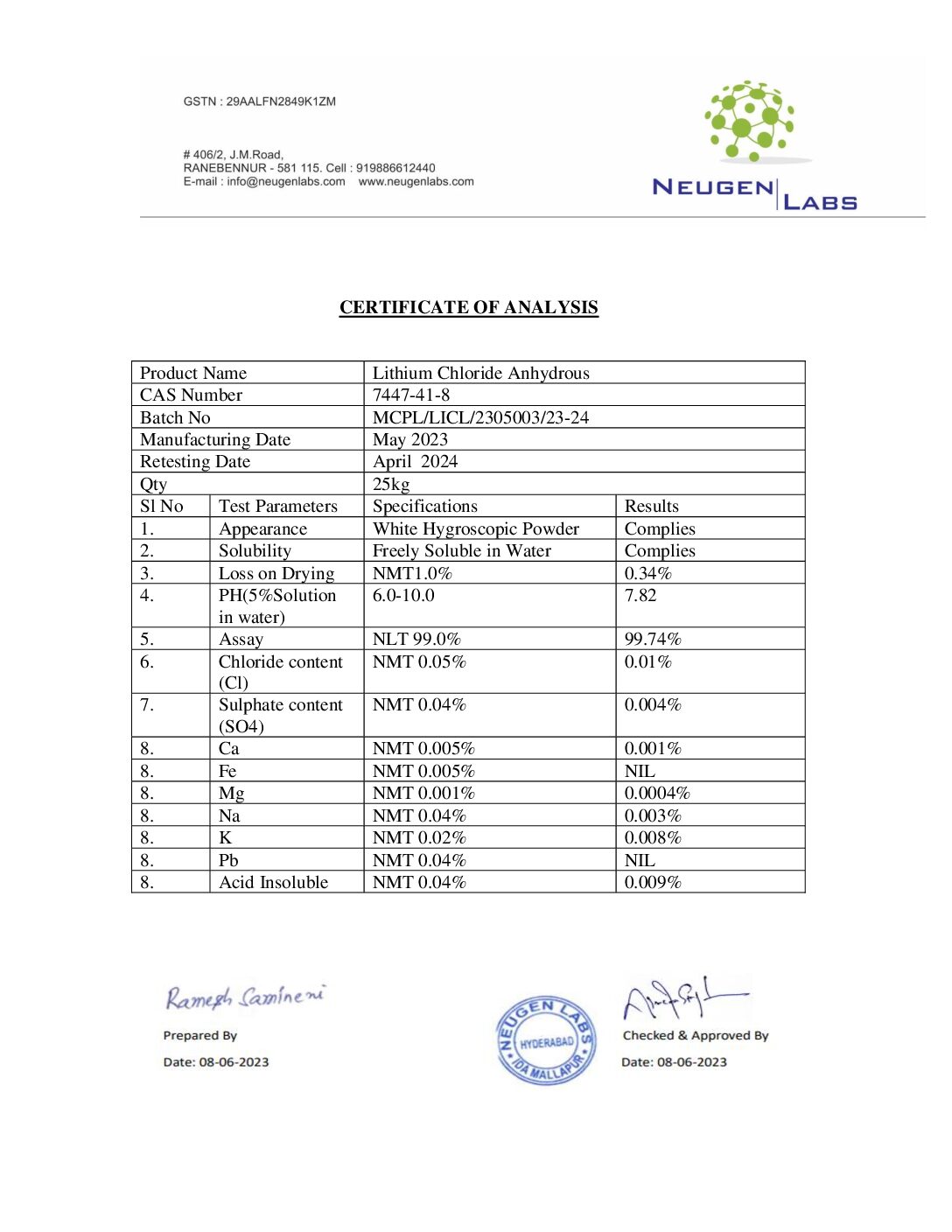 Lithium Chloride Anhydrous