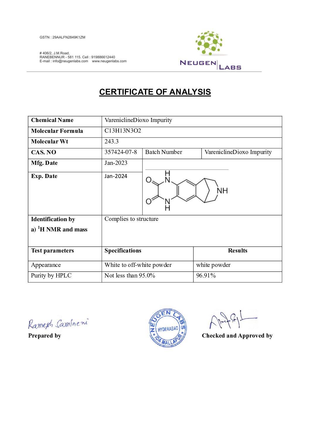 COA-VareniclineDioxo Impurity