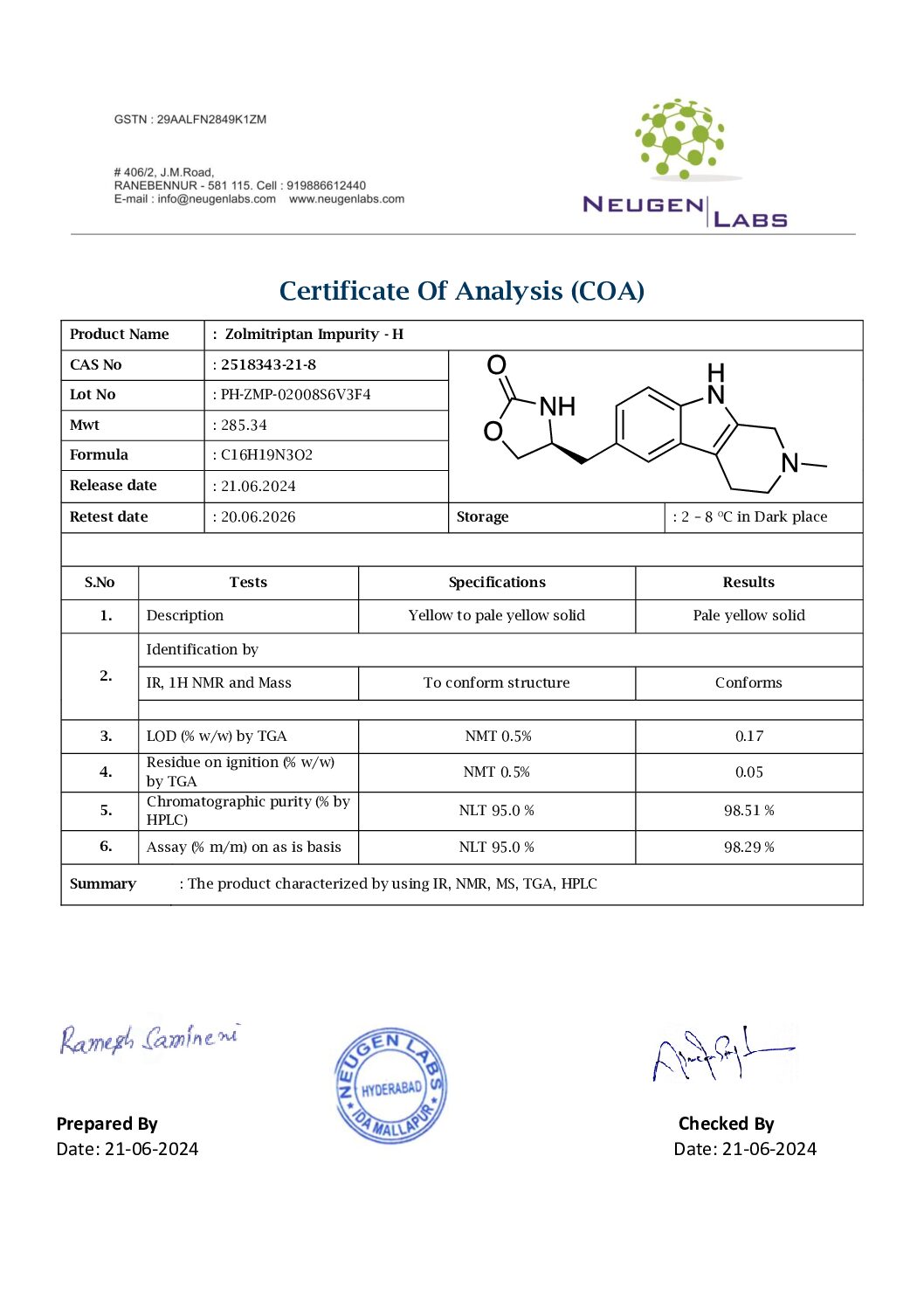 Zolmitriptan Impurity – H COA