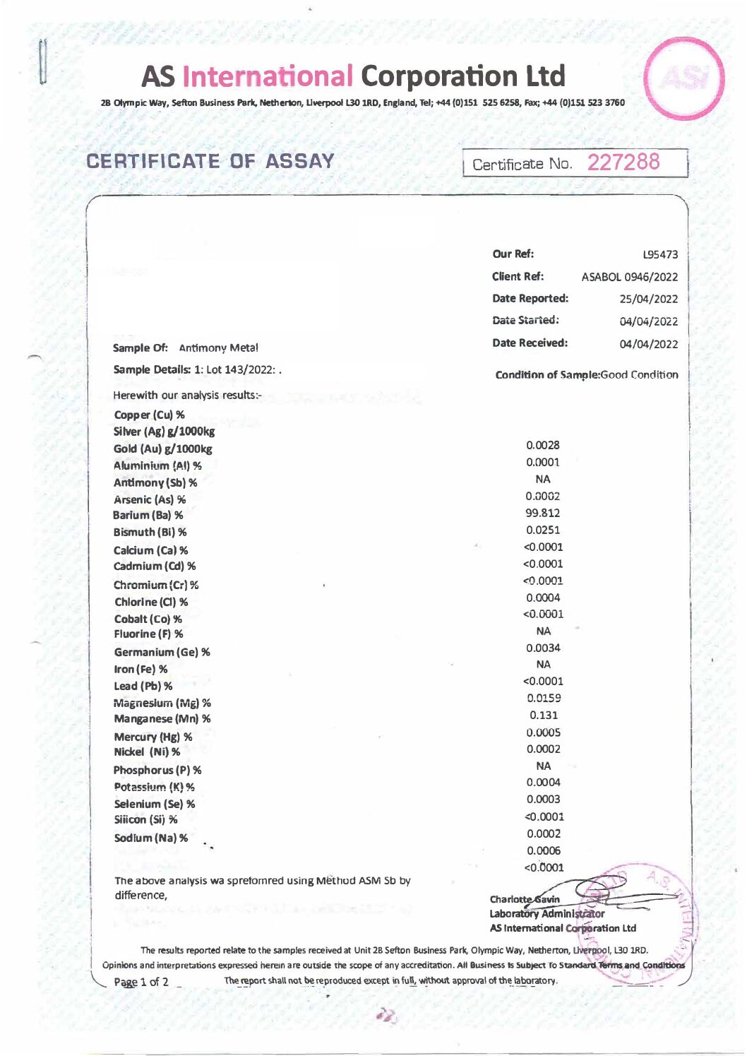 Antimony Metal High Purity