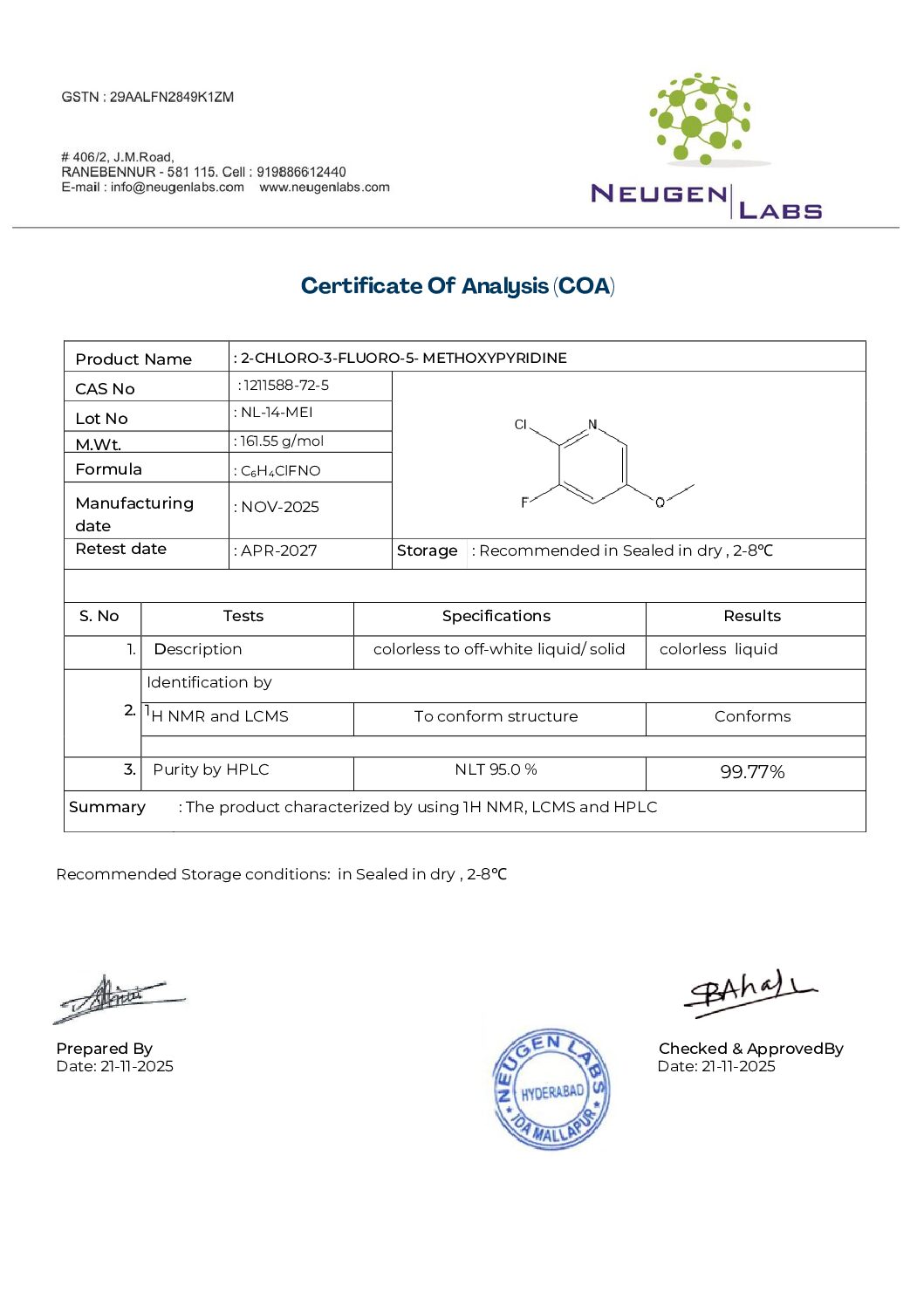 COA-1211588-72-5 -2-CHLORO-3-FLUORO-5- METHOXYPYRIDINE