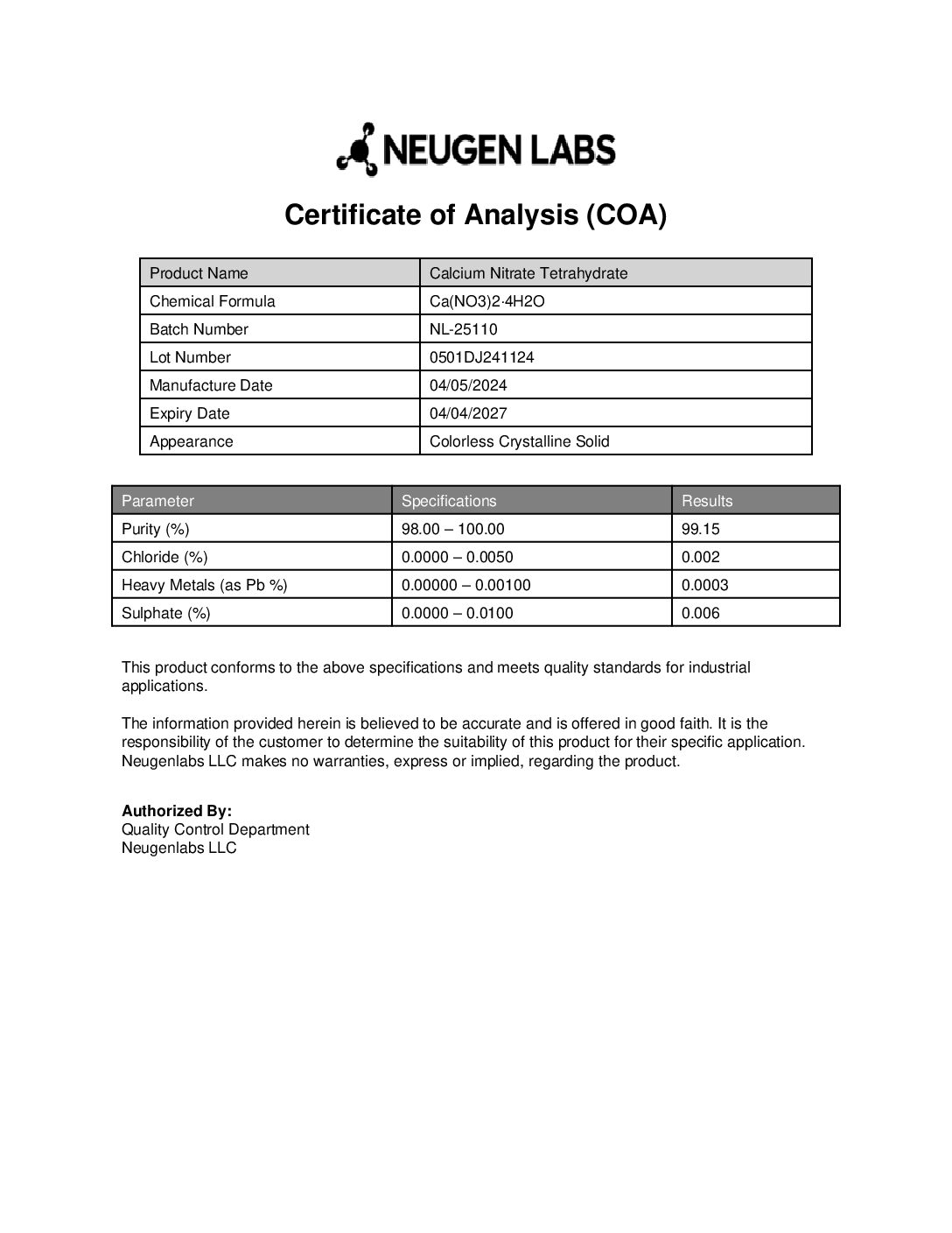 Calcium Nitrate Tetrahydrate