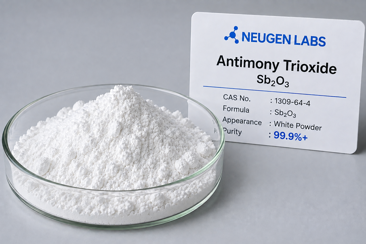 Antimony trioxide in USA: white Sb2O3 powder at 99.9% purity, CAS 1309-64-4